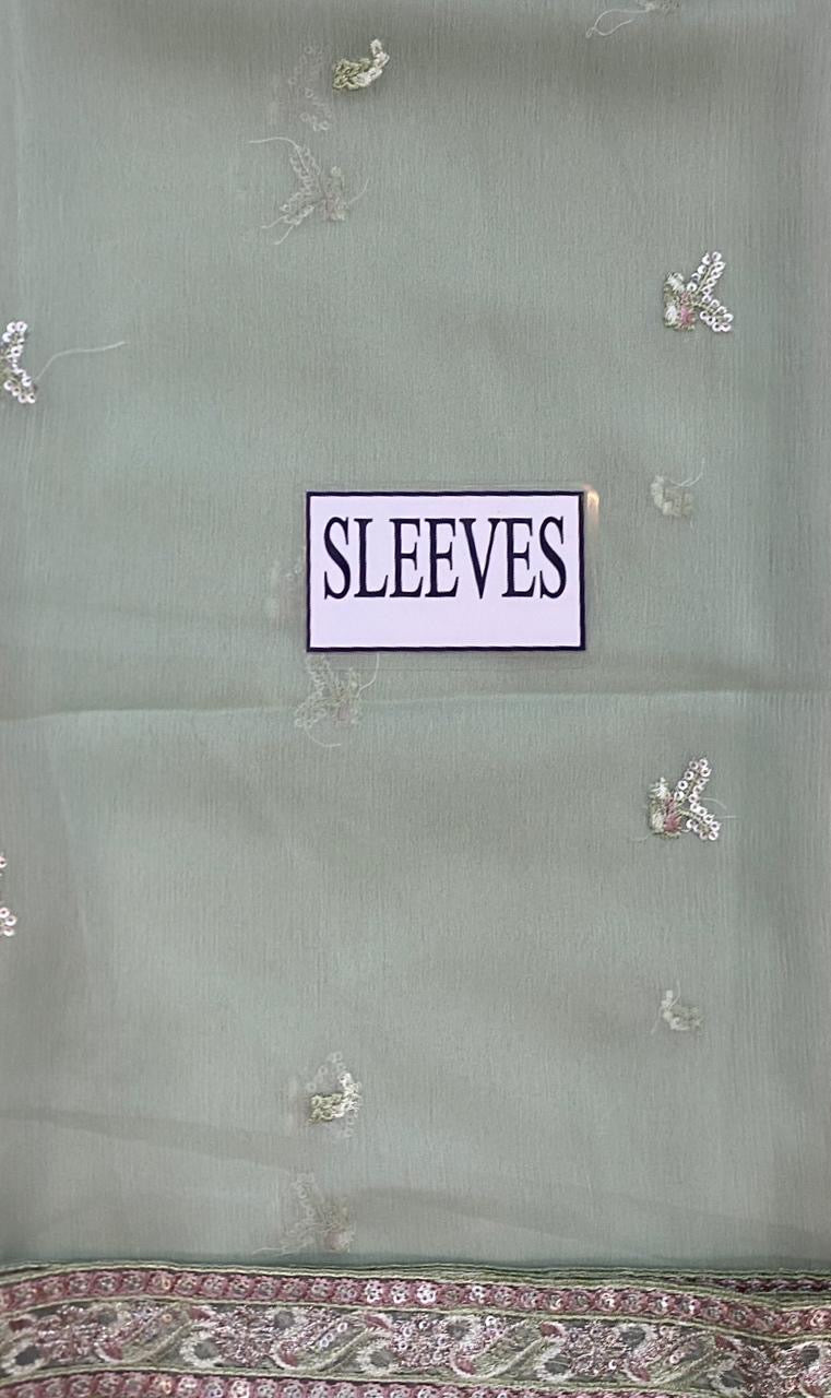 FLOSSIE PREMIUM EMBROIDERED SEMI PURE CHIFFON - 3 PC UNSTITCHED