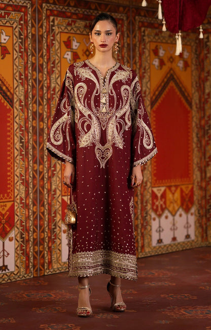 ETHNC LUXURY EMBROIDERED SILK KAFTAN - 3 PC UNSTITCHED