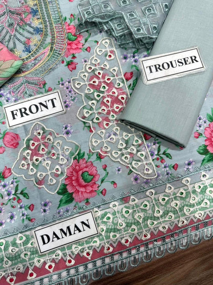 IZNIK DIGITAL PRINTED EMBROIDERED CHIKANKARI LAWN - 3 PC UNSTITCHED