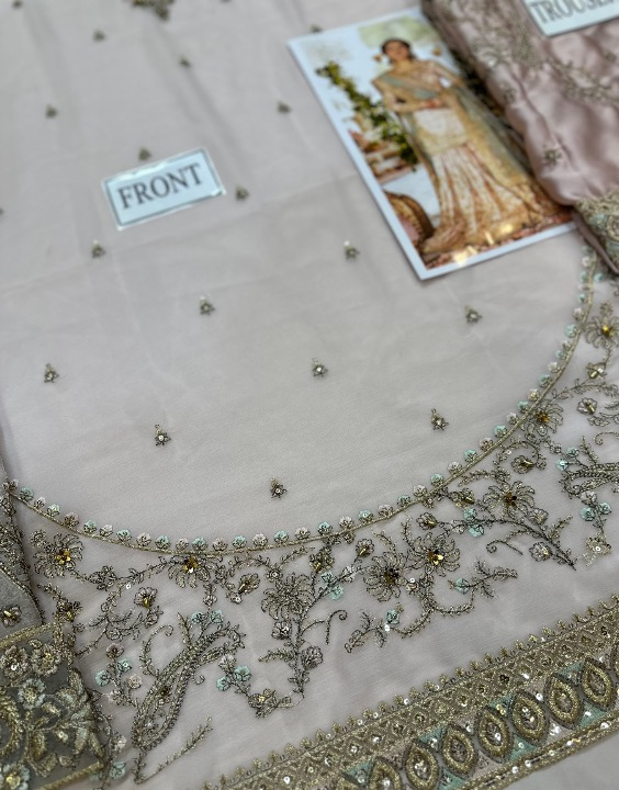 MAHA WAJAHAT LUXURY EMBROIDERED SEMI PURE CHIFFON - 3 PC UNSTITCHED