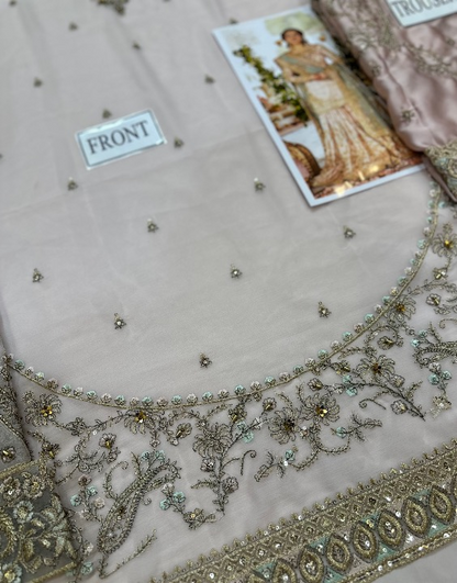 MAHA WAJAHAT LUXURY EMBROIDERED SEMI PURE CHIFFON - 3 PC UNSTITCHED