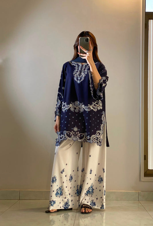 EMBROIDERED COTTON DRESS - 3 PC STITCHED