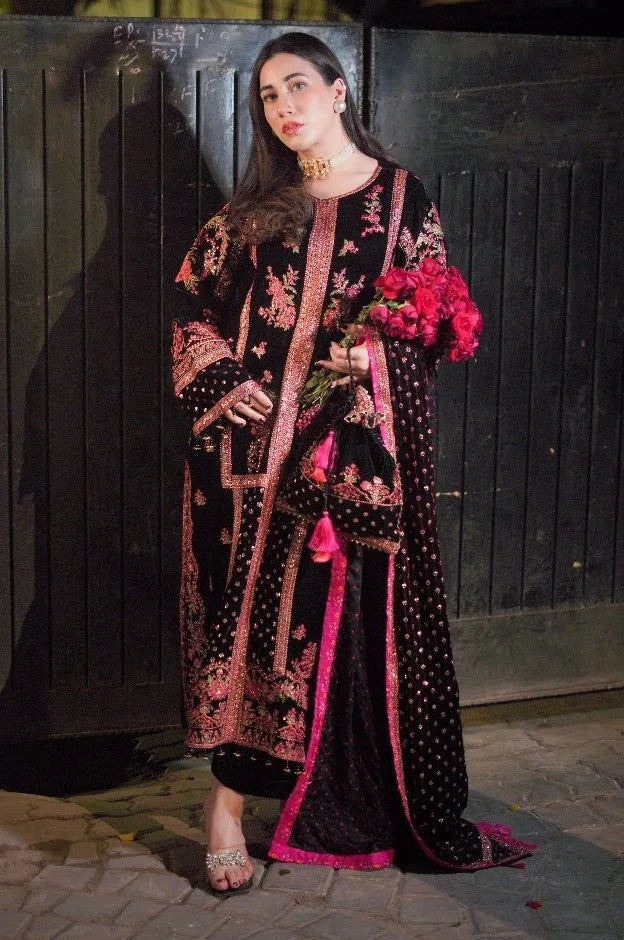 ANEELA’S EMBROIDERED VELVET DRESS - 3 PC UNSTITCHED
