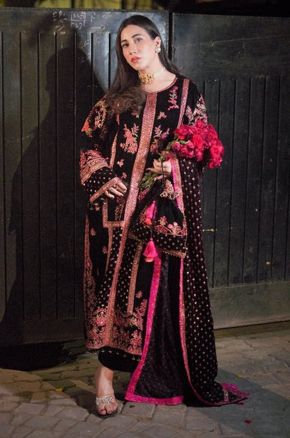 ANEELA’S EMBROIDERED VELVET DRESS - 3 PC UNSTITCHED