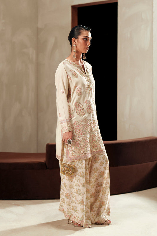 ETHNC EMBROIDERED RAW SILK DRESS - 3 PC UNSTITCHED