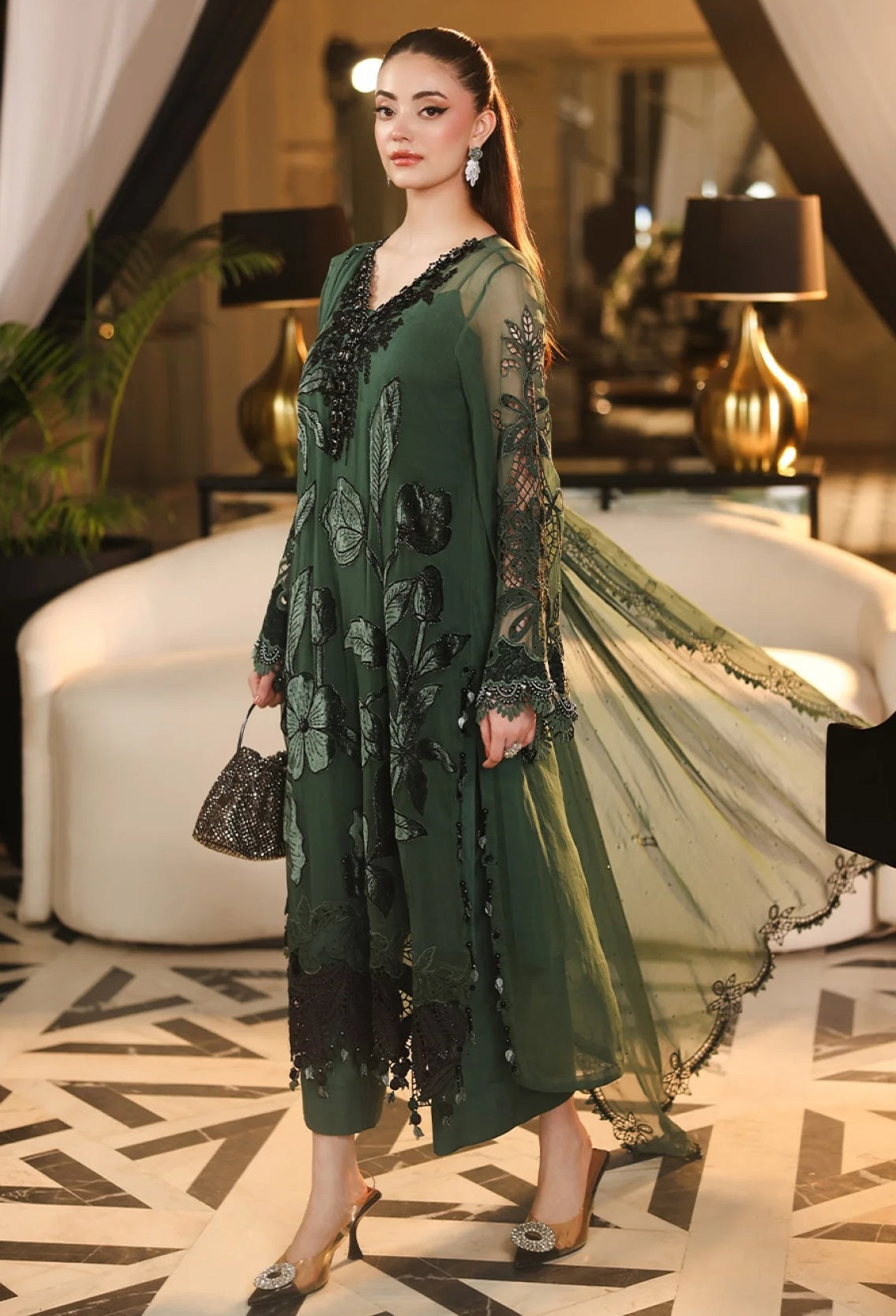 MARIA B LUXURY EMBROIDERED CHIFFON DRESS - 3 PC UNSTITCHED
