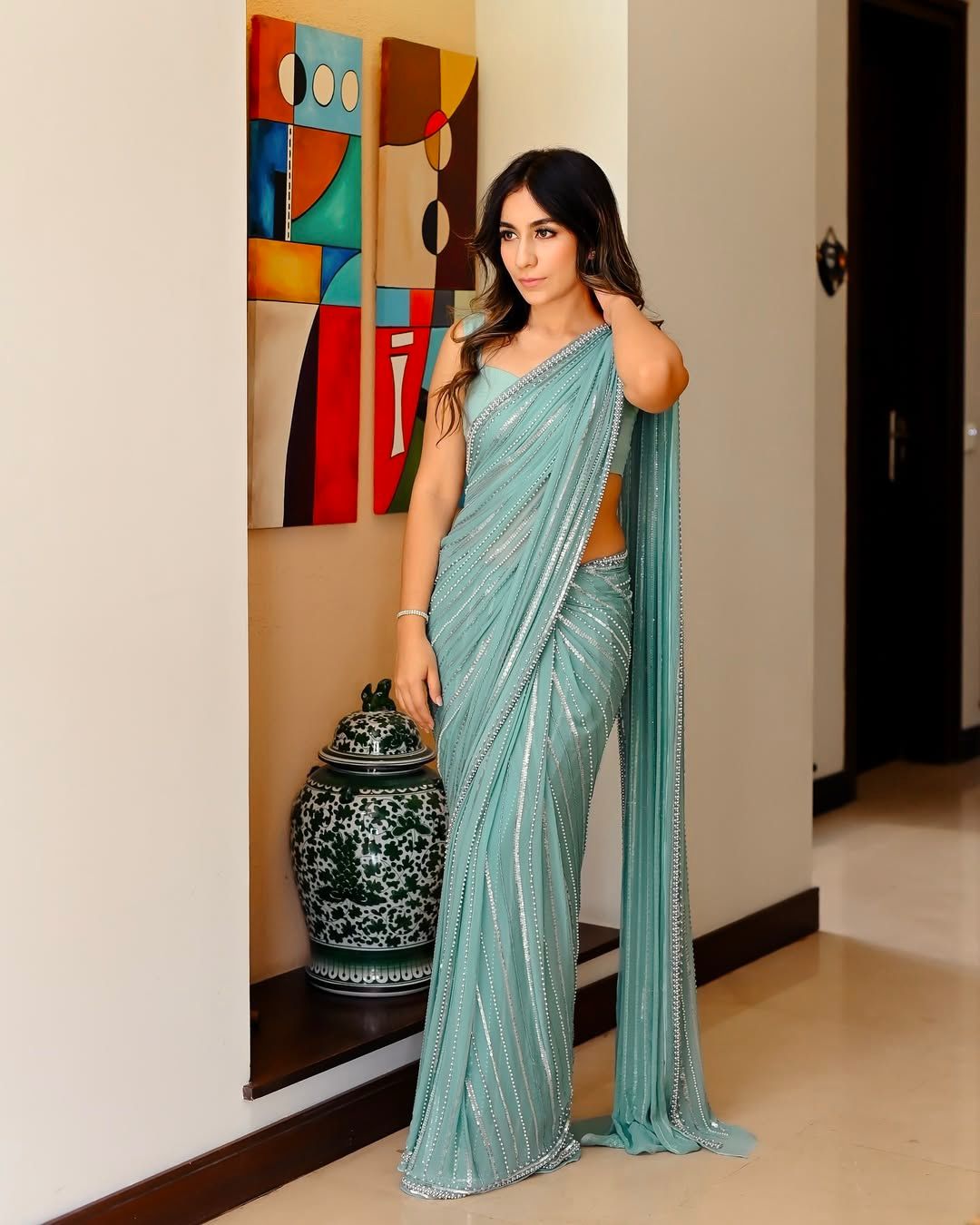 EMBROIDERED PURE CHIFFON SAREE - 3 PC UNSTITCHED