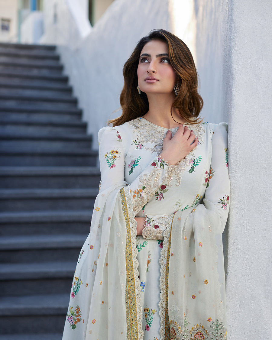 FAIZA SAQLAIN DIGITAL PRINTED LAWN EMBROIDERED FROK - 3 PC UNSTITCHED
