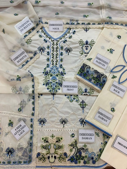 MAHNUR EMBROIDERED CHIKANKARI LAWN - 3 PC UNSTITCHED
