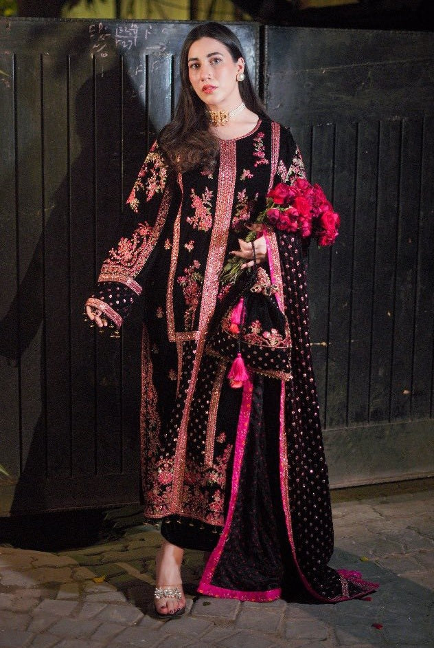 ANEELA’S EMBROIDERED VELVET DRESS - 3 PC UNSTITCHED