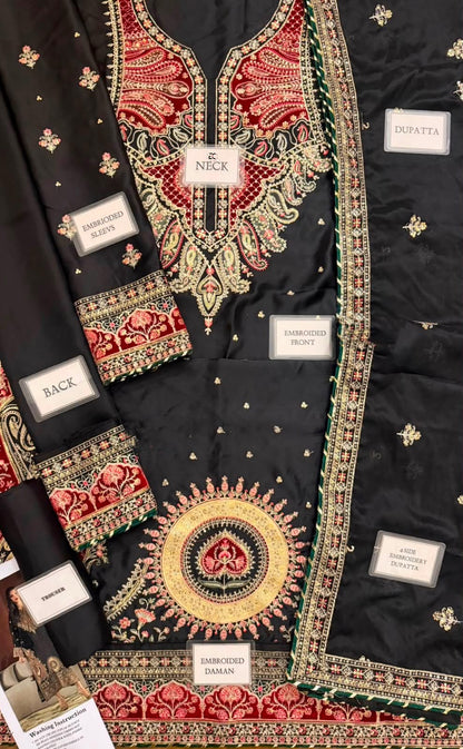 ETHNC LUXURY EMBROIDERED SILK KAFTAN - 3 PC UNSTITCHED