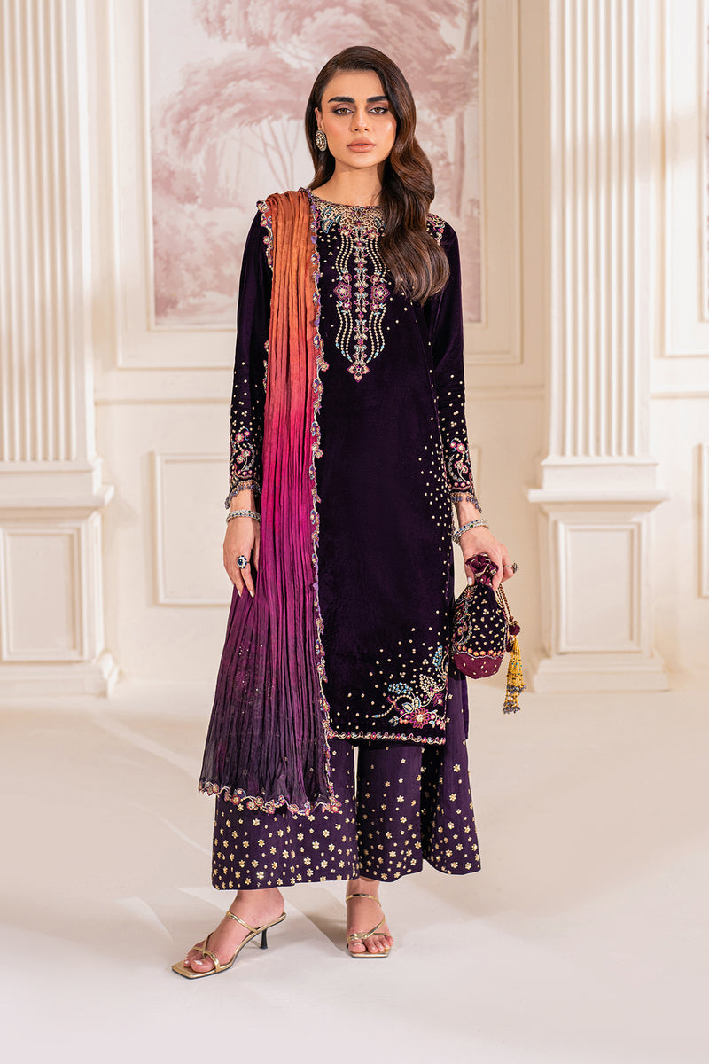BAROQUE LUXURY EMBROIDERED VELVET - 3 PC UNSTITCHED