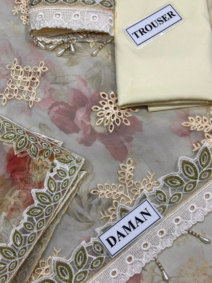 BAROQUE EMBROIDERED ORGANZA - 3 PC UNSTITCHED
