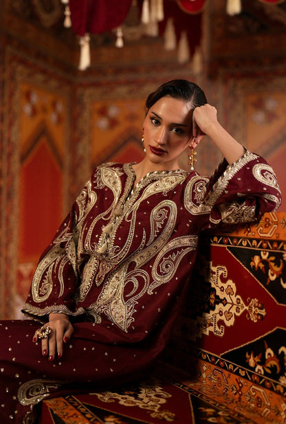 ETHNC LUXURY EMBROIDERED SILK KAFTAN - 3 PC UNSTITCHED