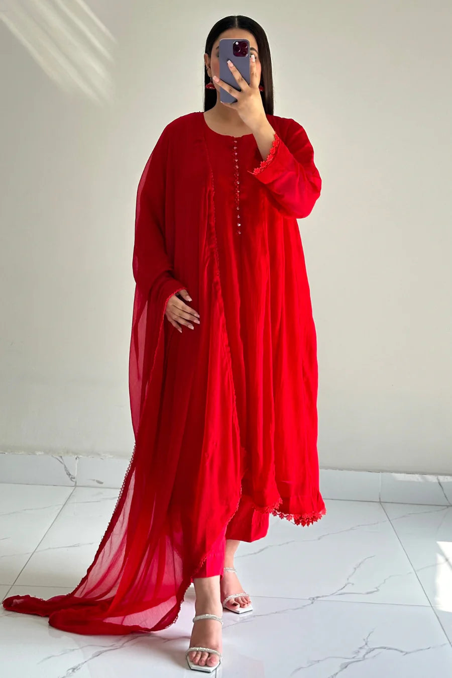 HOORAIN’S PRET CHIFFON FROK LACE WORK - STITCHED