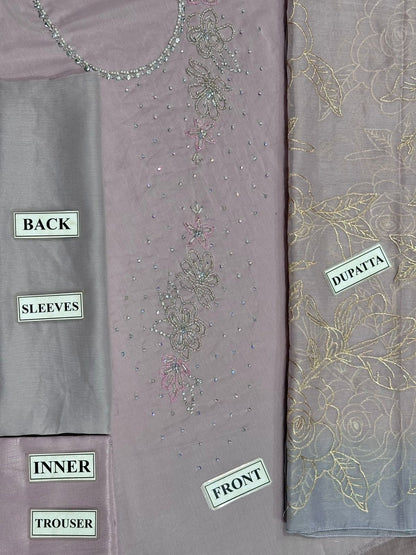 LULUSAR EMBROIDERED HANDMADE WORK CHIFFON - 3 PC UNSTITCHED