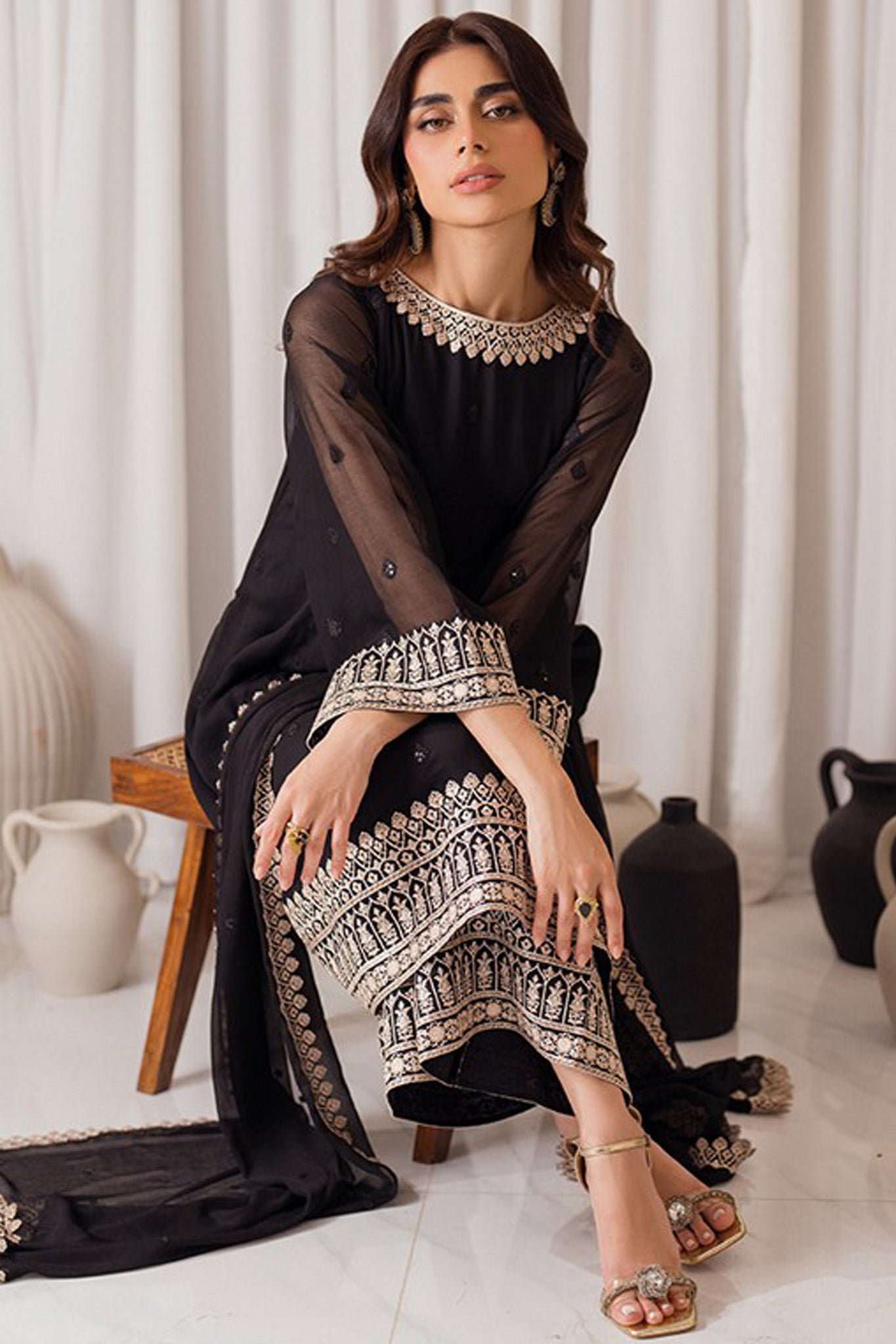 AZURE LUXURY EMBROIDERED CHIFFON - 3 PC UNSTITCHED