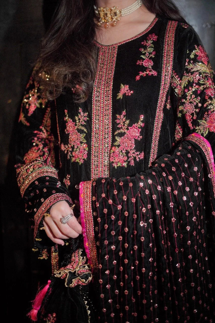 ANEELA’S EMBROIDERED VELVET DRESS - 3 PC UNSTITCHED