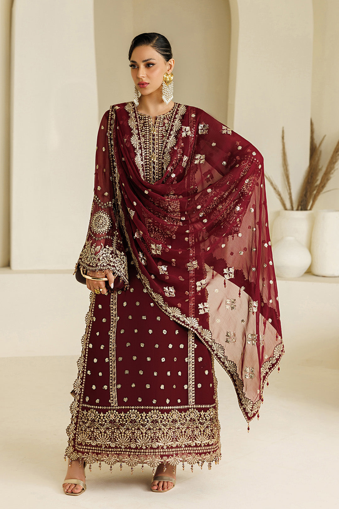 ALIZEH WEDDING EMBROIDERED CHIFFON DRESS - 3 PC UNSTITCHED