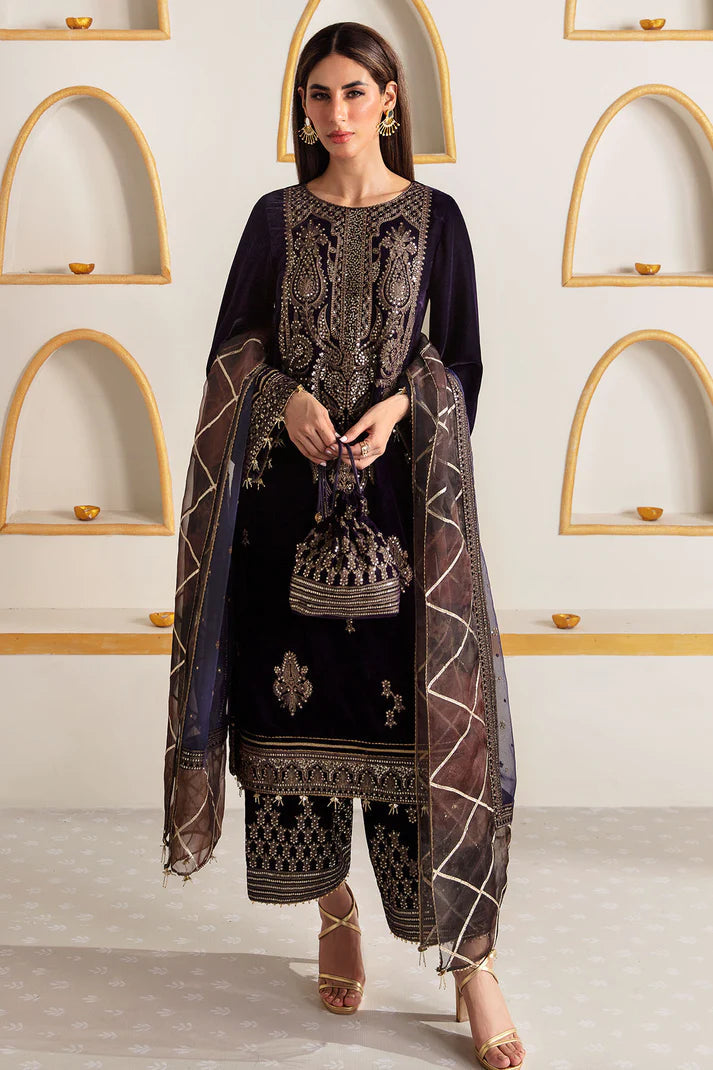 JAZMIN PURPLE FORMALS EMBROIDERED VELVET - 3 PC UNSTITCHED