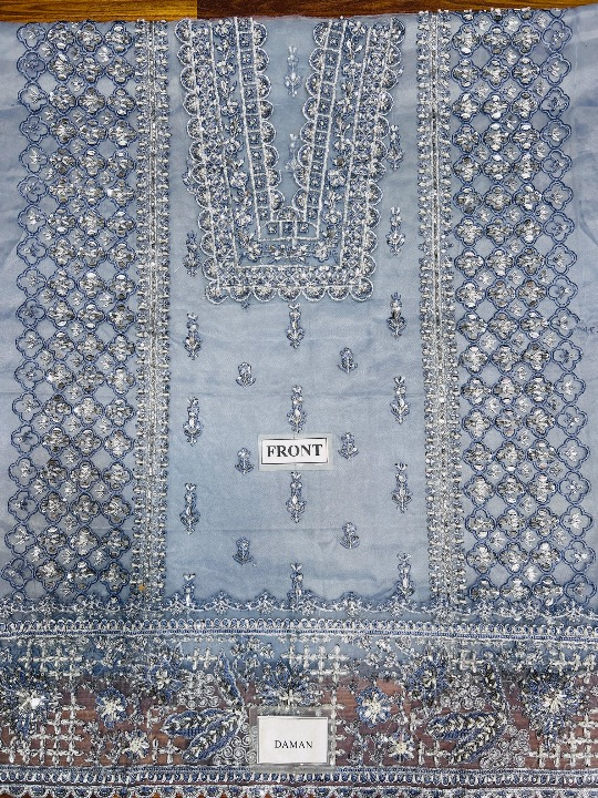 ZAHA LUXURY EMBROIDERED ADDA WORK ORGANZA - 3 PC UNSTITCHED