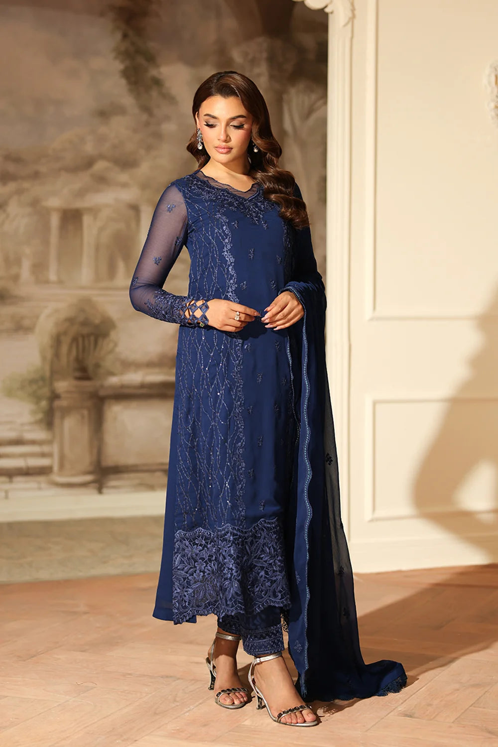 AZURE EMBROIDERED CHIFFON - 3 PC UNSTITCHED