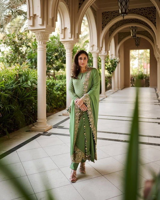 EMBROIDERED SEMI PURE CHIFFON DRESS - 3 PC UNSTITCHED