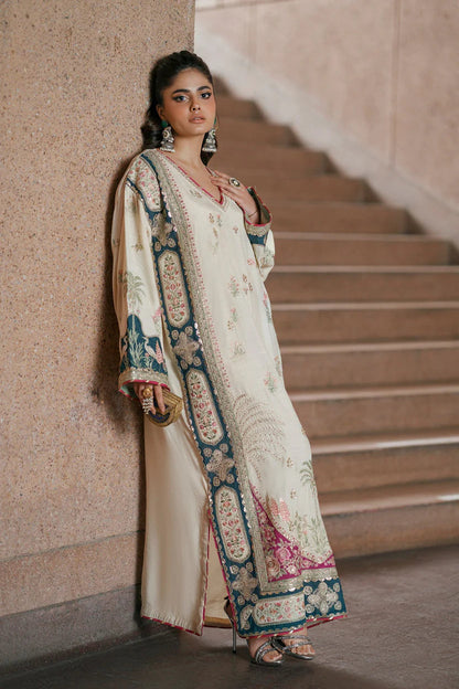 ETHNC EMBROIDERED SILK KAFTAN - 3 PC UNSTITCHED