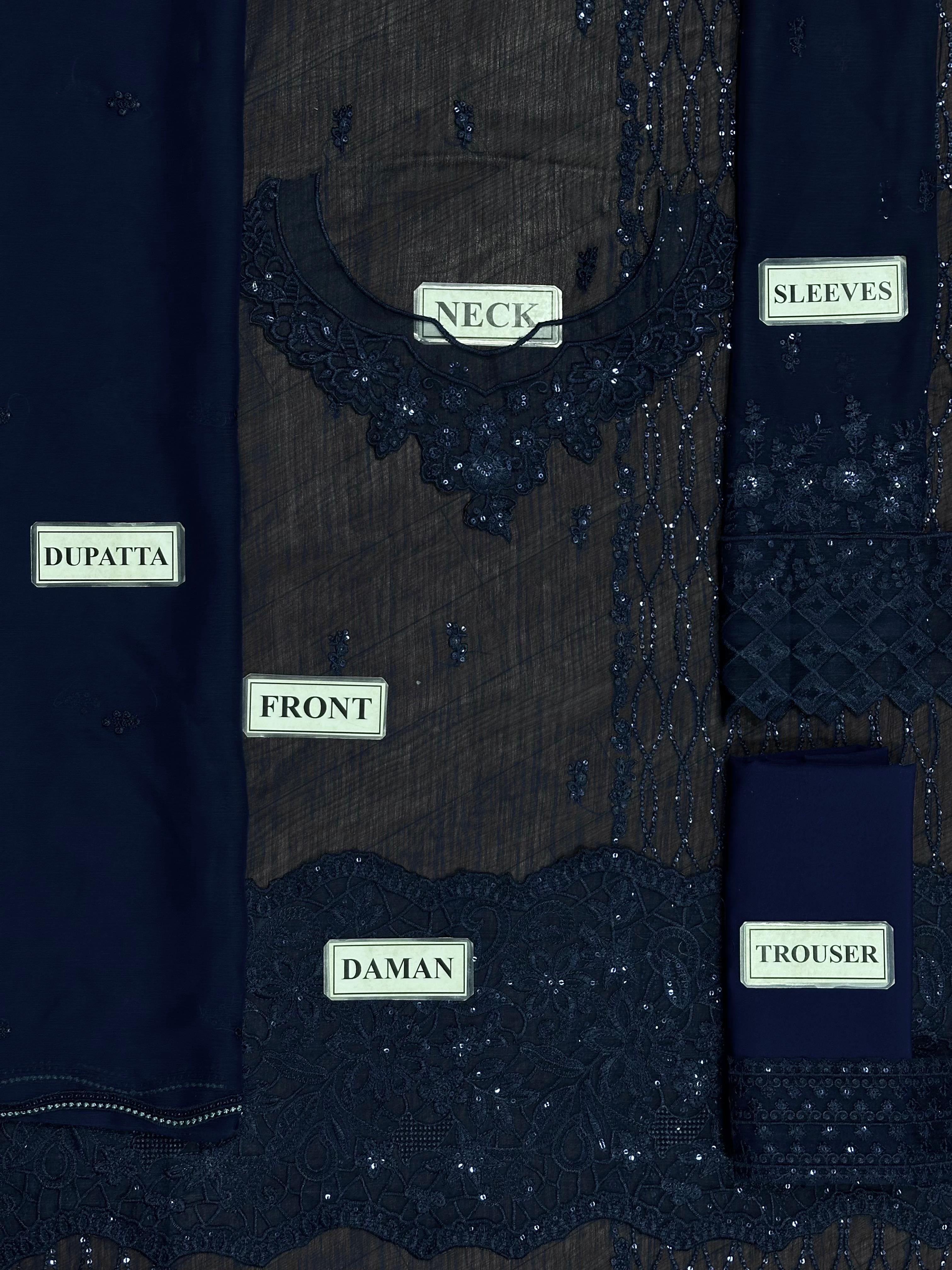 AZURE EMBROIDERED CHIFFON - 3 PC UNSTITCHED