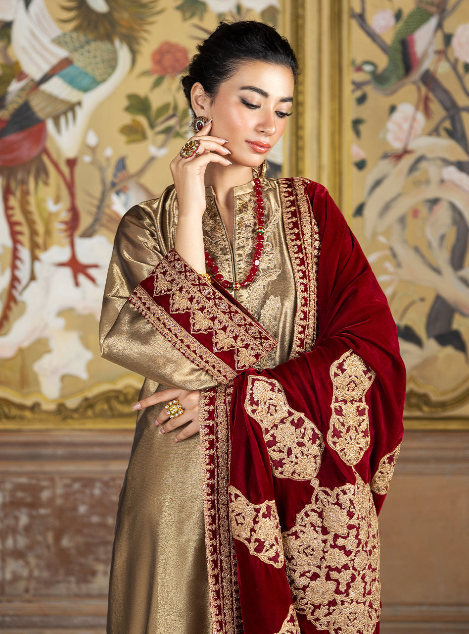 ZAINAB CHOTTANI EMBROIDERED ZARI ORGANZA VELVET - 3 PC UNSTITCHED