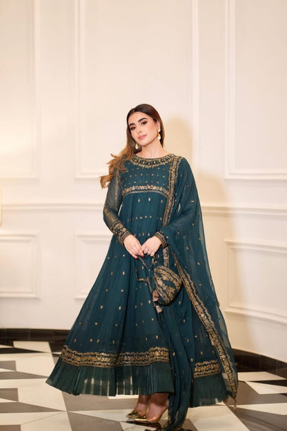 EMBROIDERED CHIFFON FROK - 3 PC STITCHED