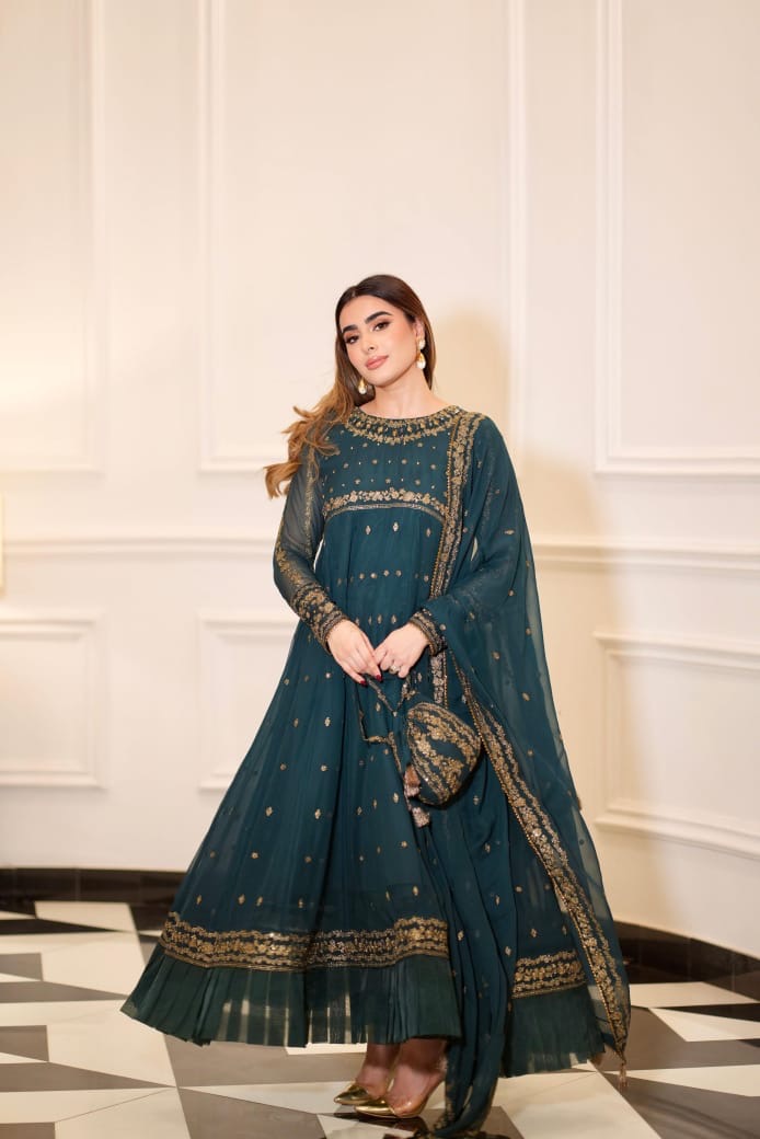 EMBROIDERED CHIFFON FROK - 3 PC STITCHED