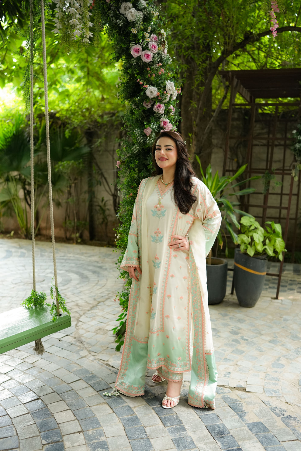 ANEELA’S SHAMOZ SILK EMBROIDERED DRESS - 3 PC UNSTITCHED