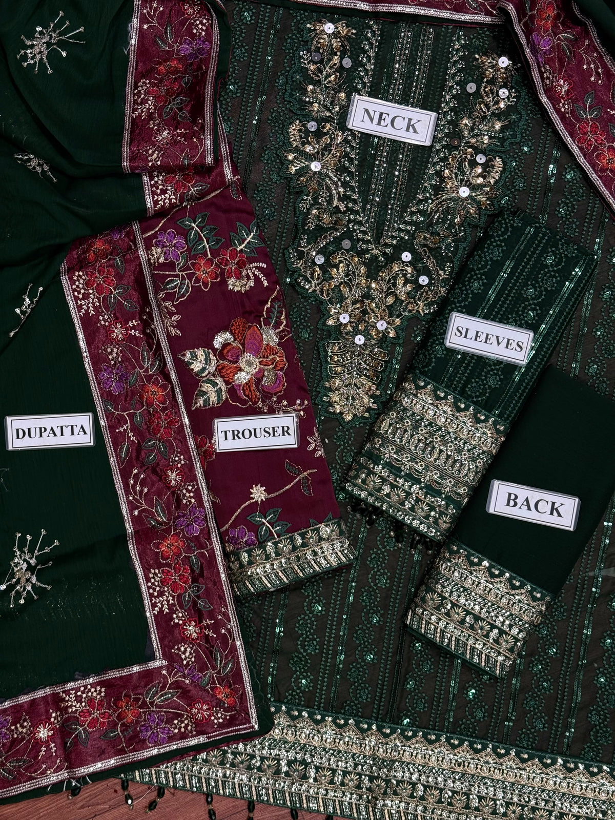 NUREH EMBROIDERED CHIFFON DRESS - 3 PC UNSTITCHED