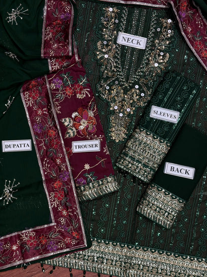 NUREH EMBROIDERED CHIFFON DRESS - 3 PC UNSTITCHED