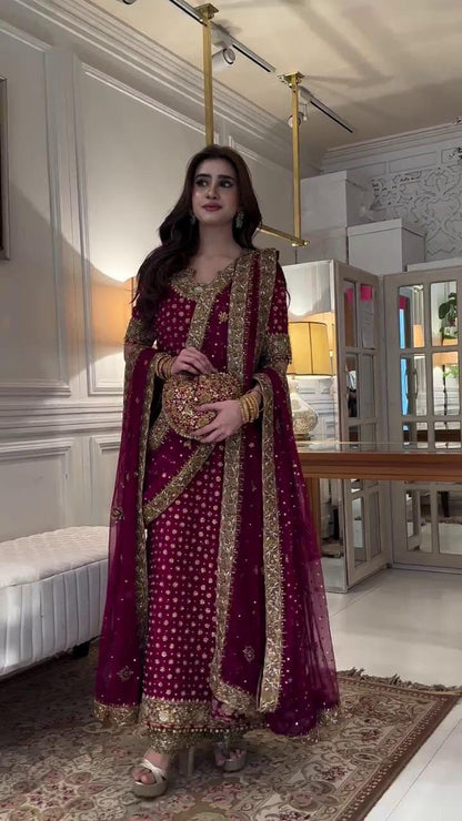 HARIS SHAKEEL LUXURY CHIFFON EMBROIDERED - 3 PC UNSTITCHED