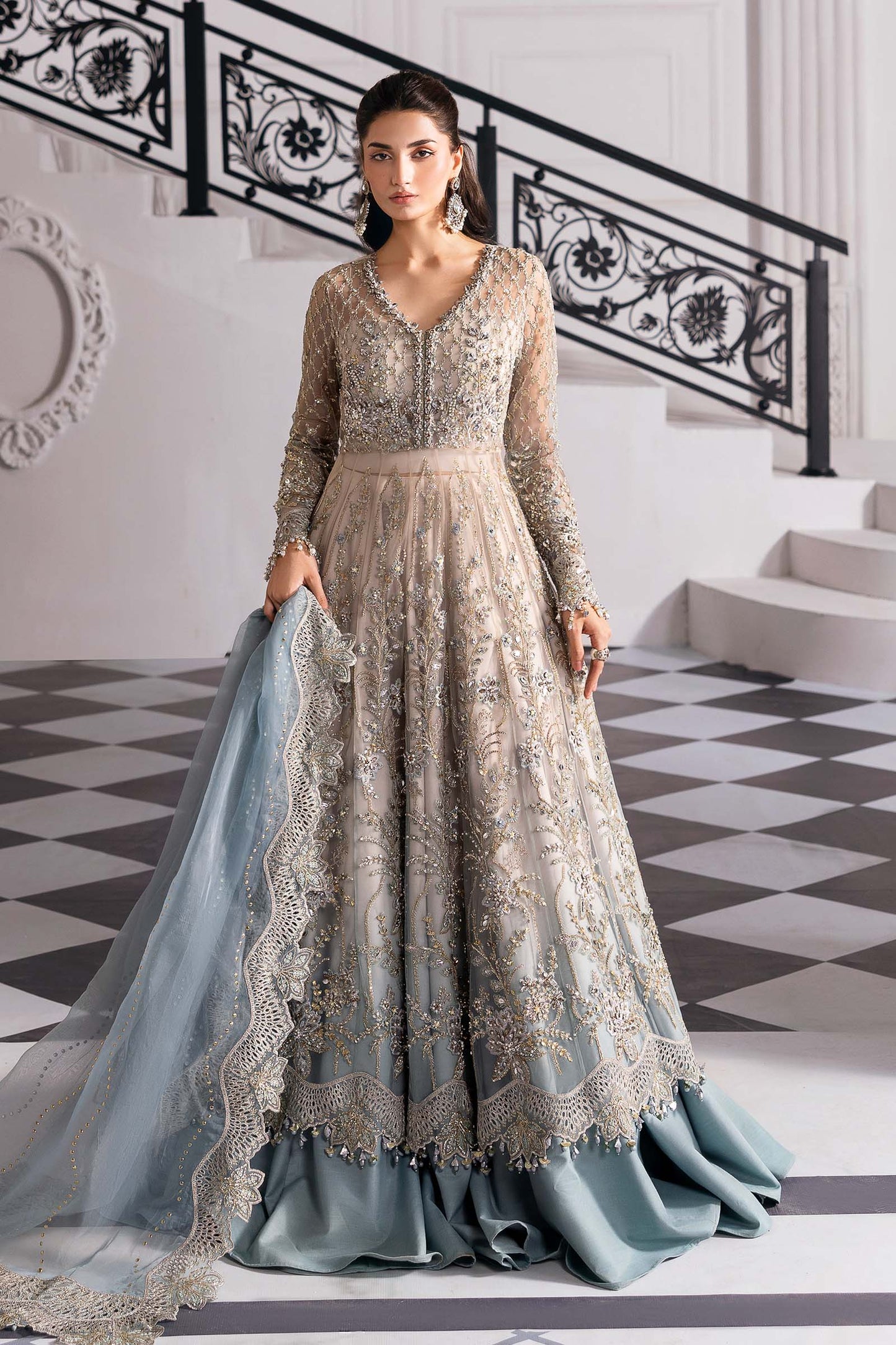 MARIA B EMBROIDERED NET FROK - 3 PC UNSTITCHED