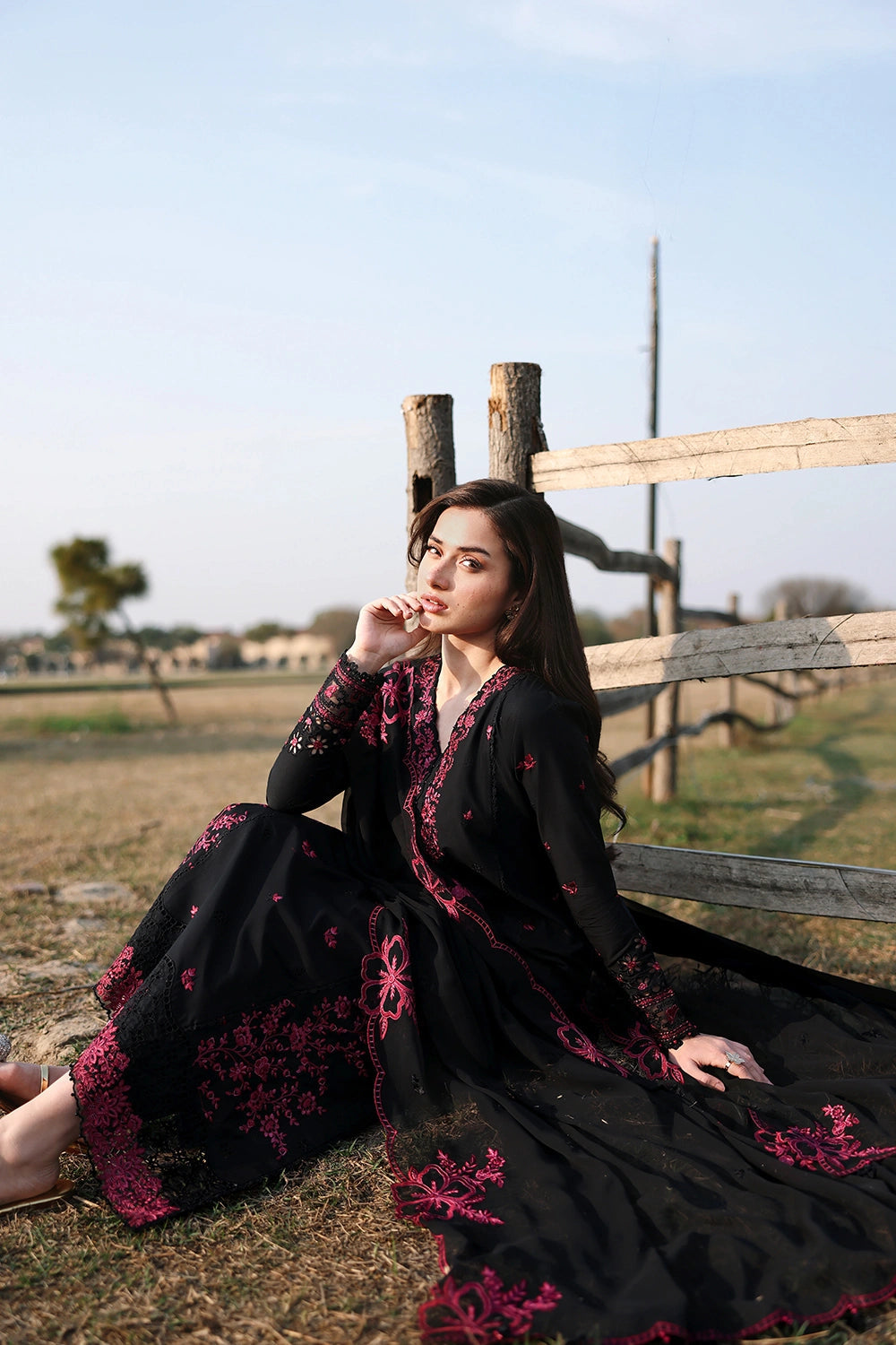 AZURE CHIFFON EMBROIDERED - BLACK CHERRY - 3 PC UNSTITCHED