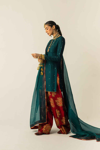 ETHNC EMBROIDERED CHIFFON DRESS FARSHI SHALWAR - 3 PC UNSTITCHED