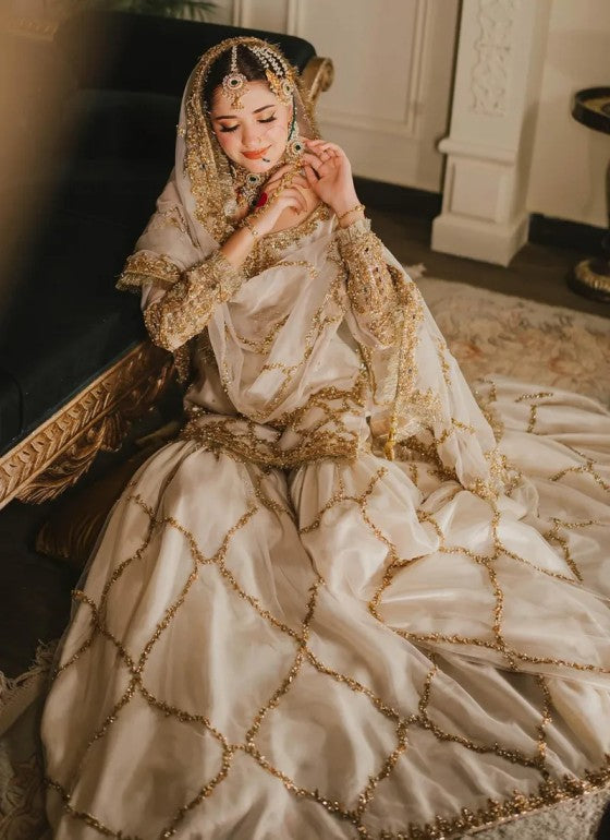 EMBROIDERED CHIFFON BRIDAL GHARARA - 3 PC UNSTITCHED