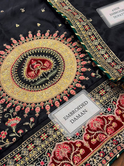 ETHNC LUXURY EMBROIDERED SILK KAFTAN - 3 PC UNSTITCHED