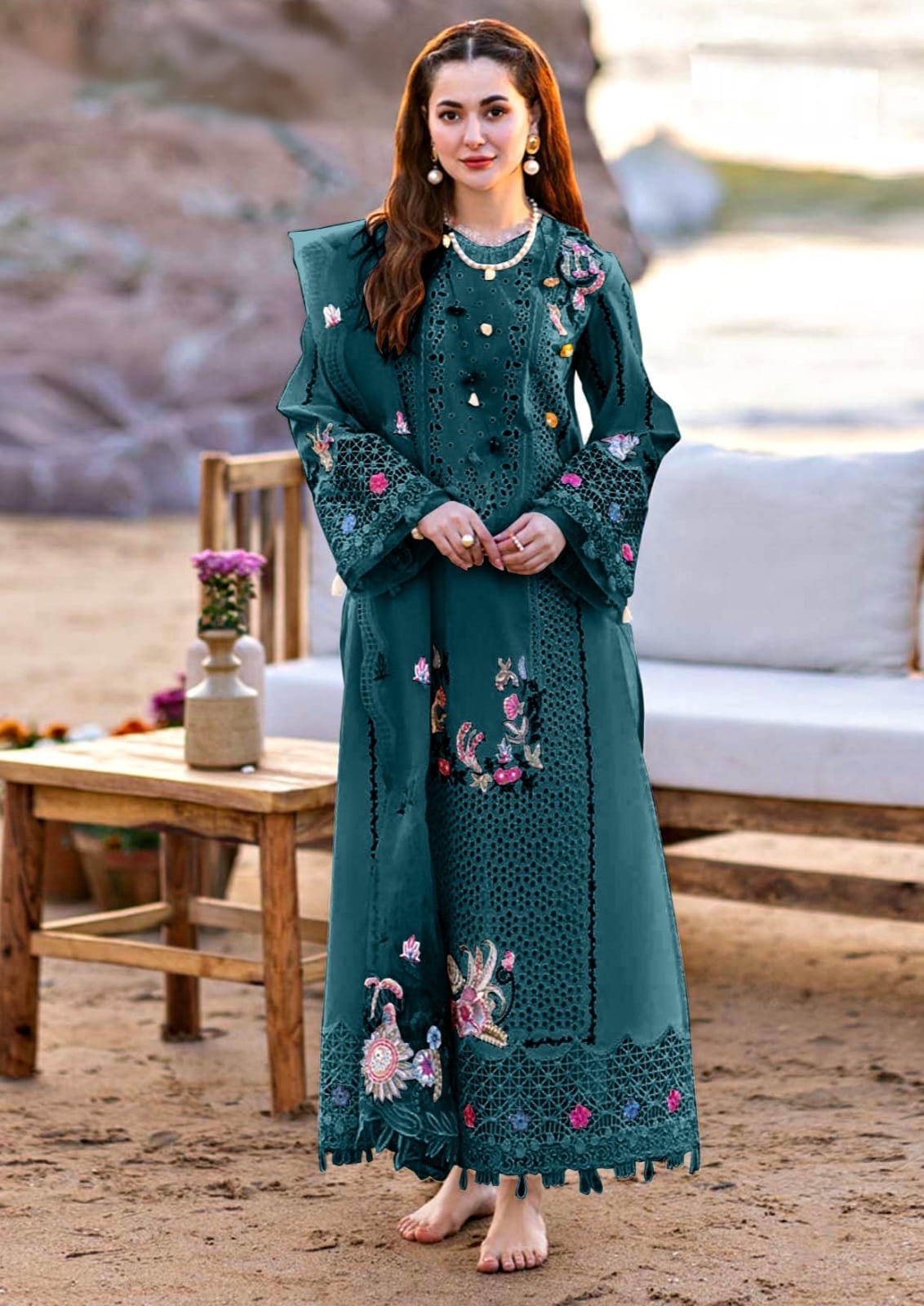 QALAMKAR LUXURY EMBROIDERED CHIKANKARI LAWN - 3 PC UNSTITCHED