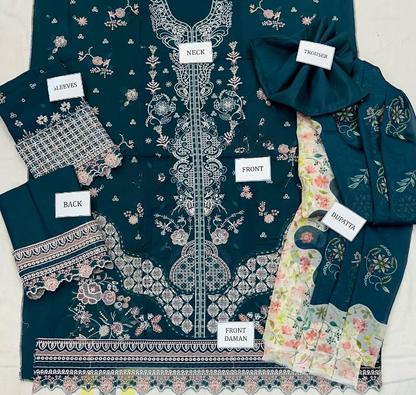 QALAMKAR LUXURY SCIFFLIE EMBROIDERED LAWN - 3 PC UNSTITCHED