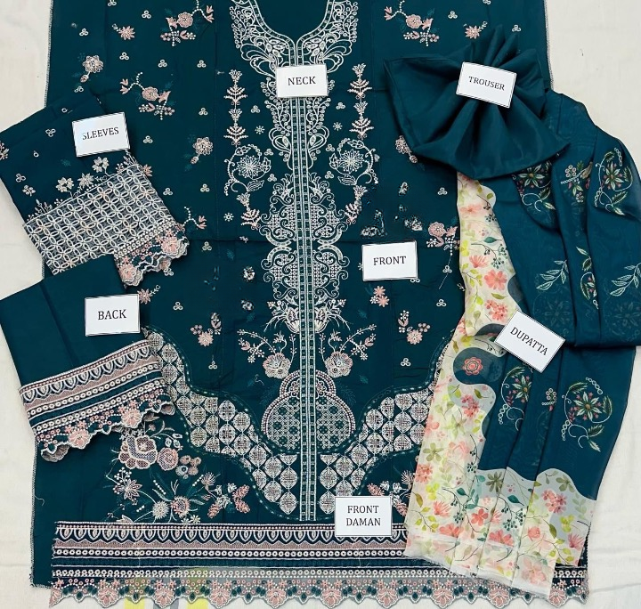 QALAMKAR LUXURY SCIFFLIE EMBROIDERED LAWN - 3 PC UNSTITCHED