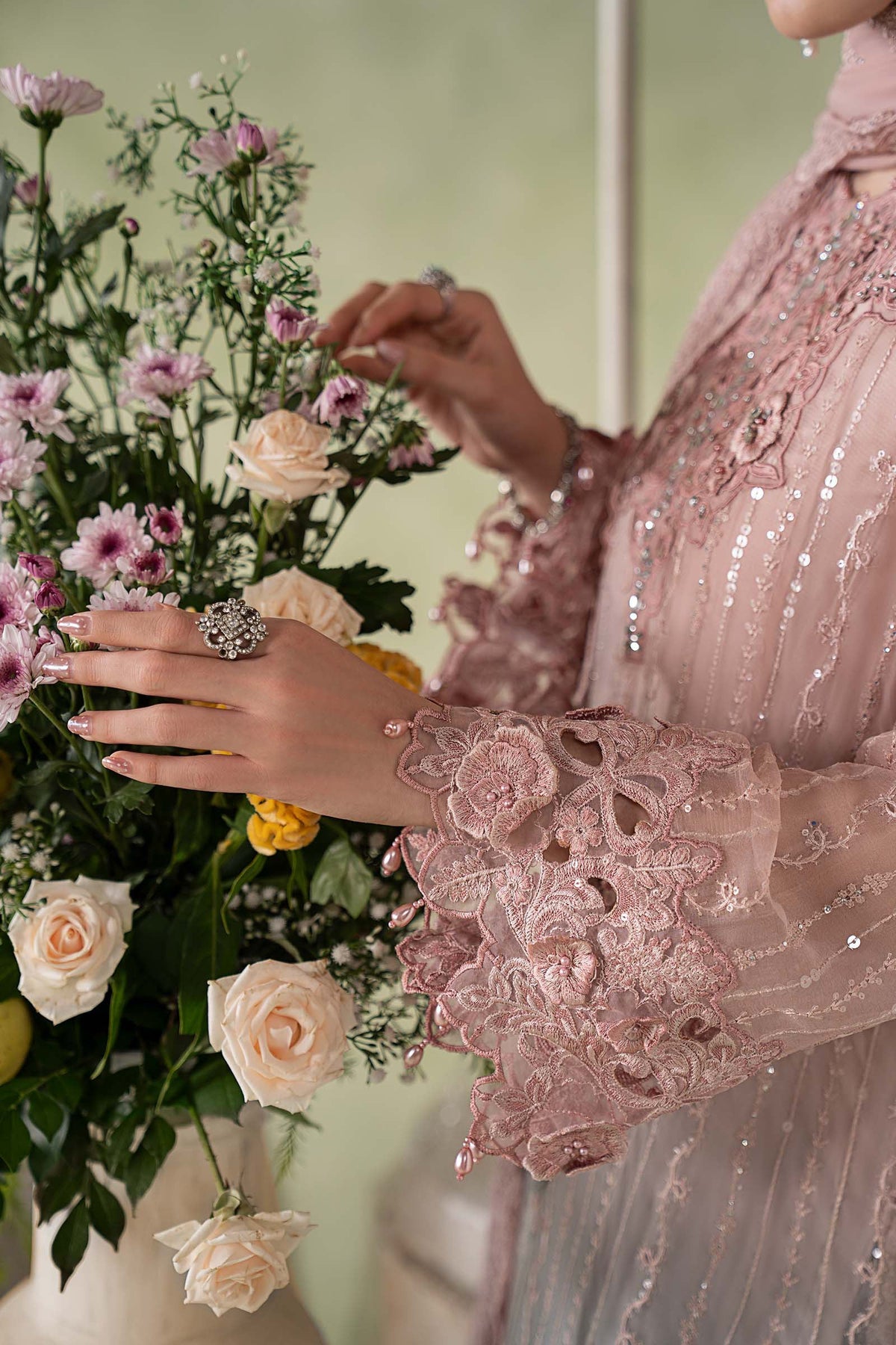 MARIA B EMBROIDERED CHIFFON WEDDING DRESS - 3 PC UNSTITCHED