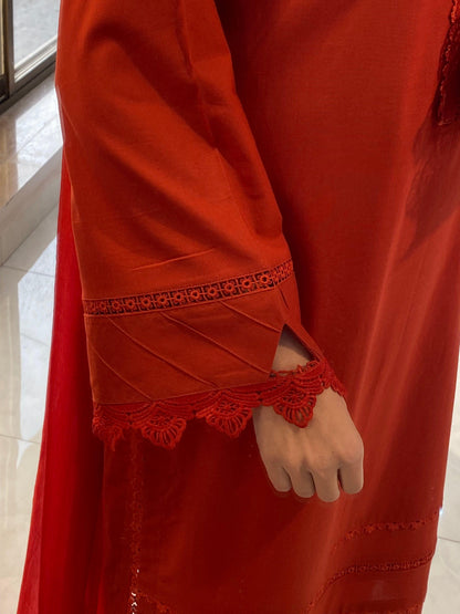 EMBROIDERED COTTON DRESS - 3 PC STITCHED