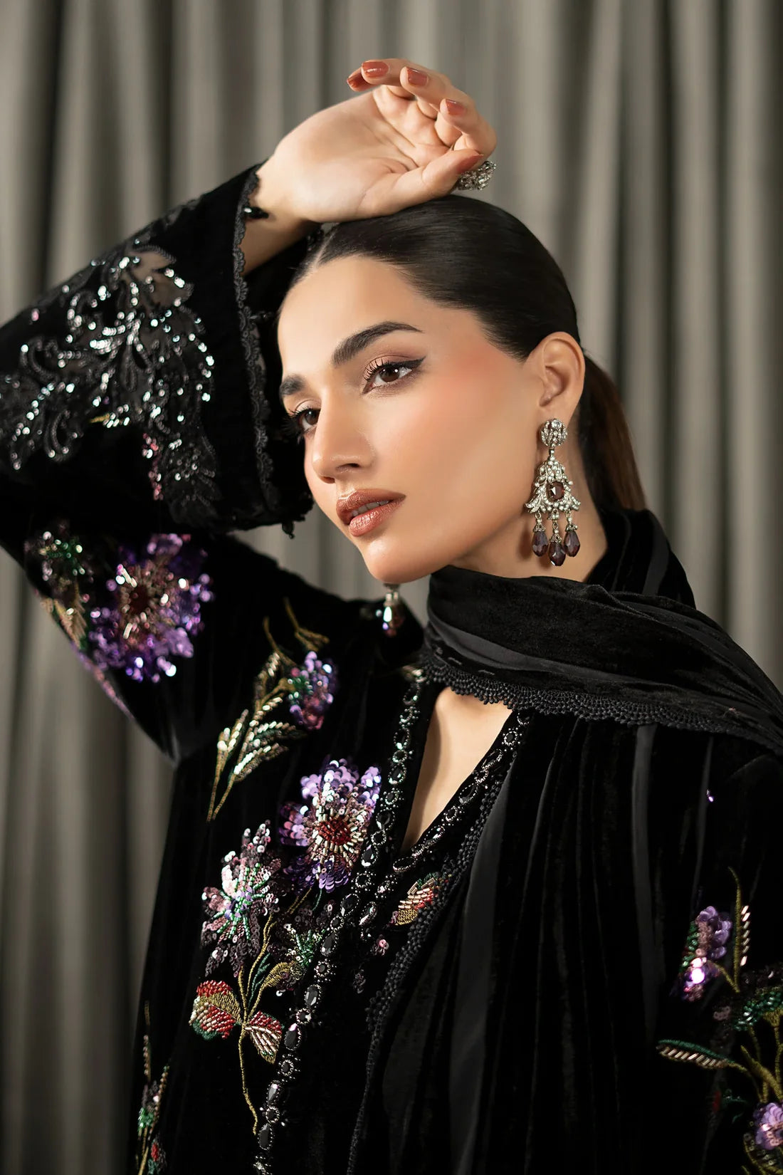 MARIA B LUXURY EMBROIDERED VELVET DRESS - 3 PC UNSTITCHED