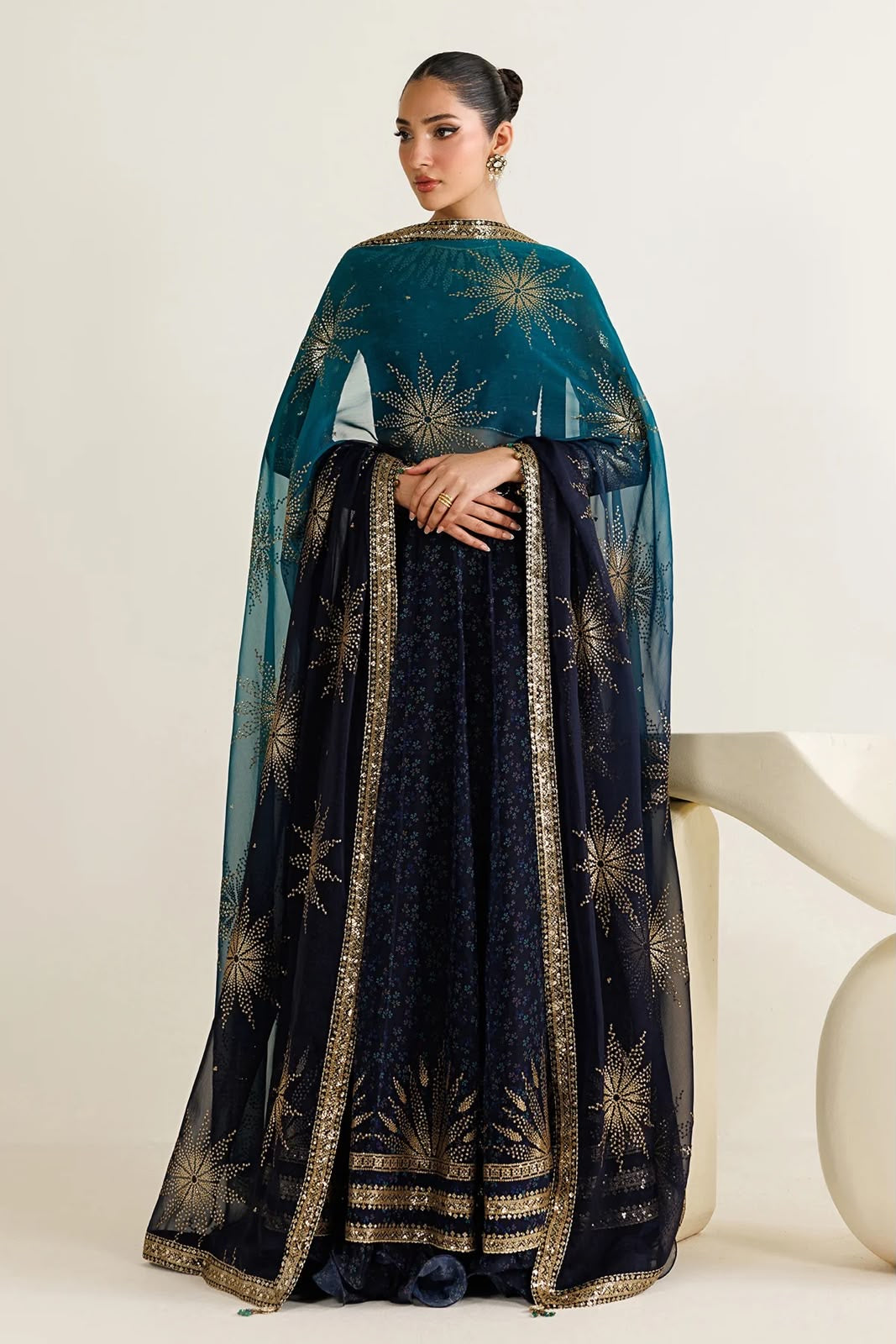JAZMIN EMBROIDERED DIGITAL PRINTED CHIFFON FROK - 3 PC UNSTITCHED