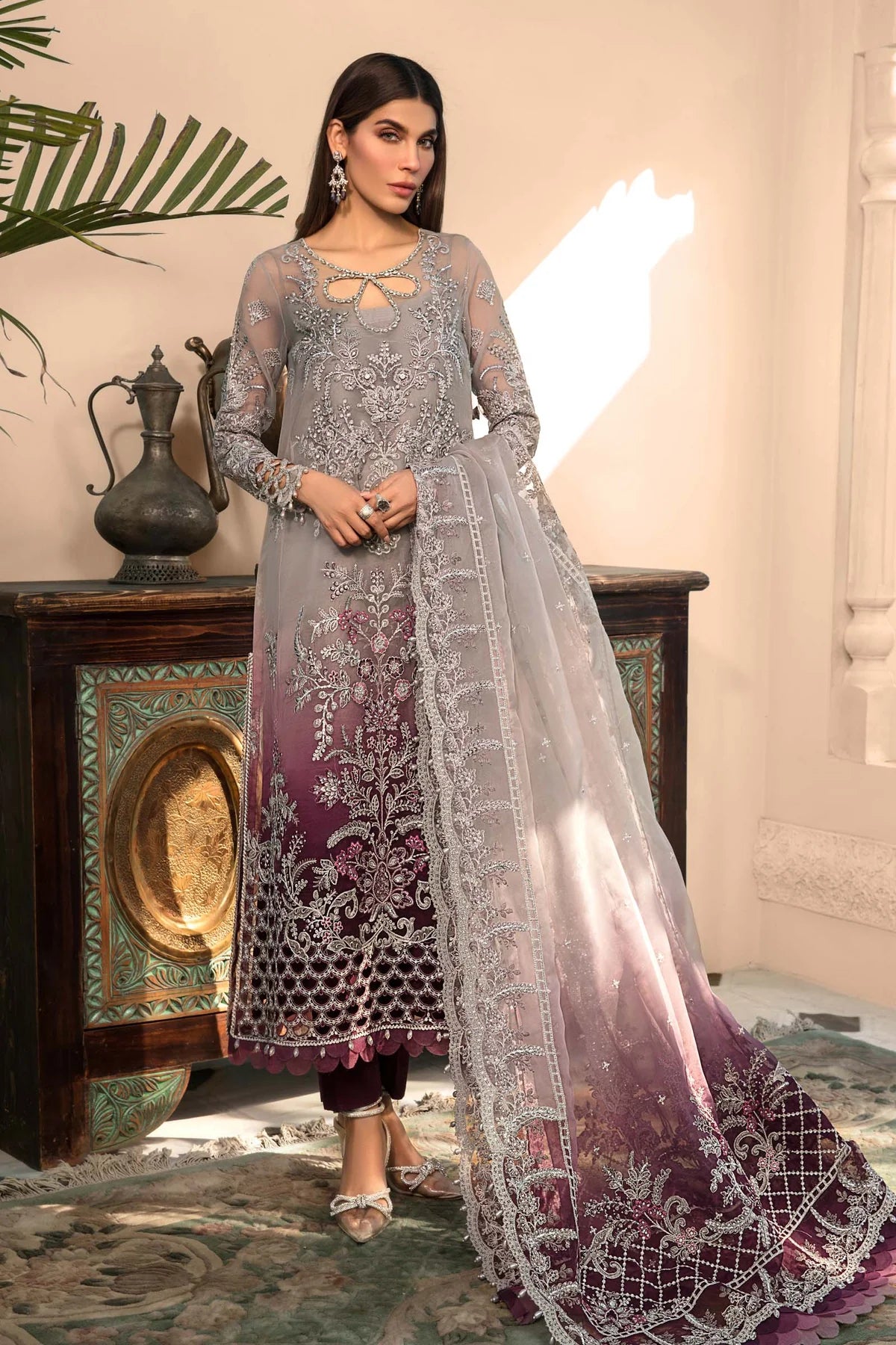 MARIA B TIE & DIE EMBROIDERED ORGANZA DRESS - 3 PC UNSTITCHED