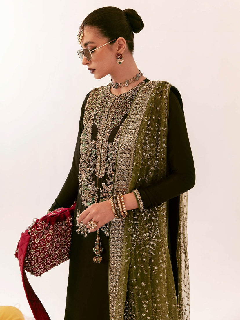 HUSSAIN REHAR LUXURY EMBROIDERED RAW SILK - 3 PC UNSTITCHED